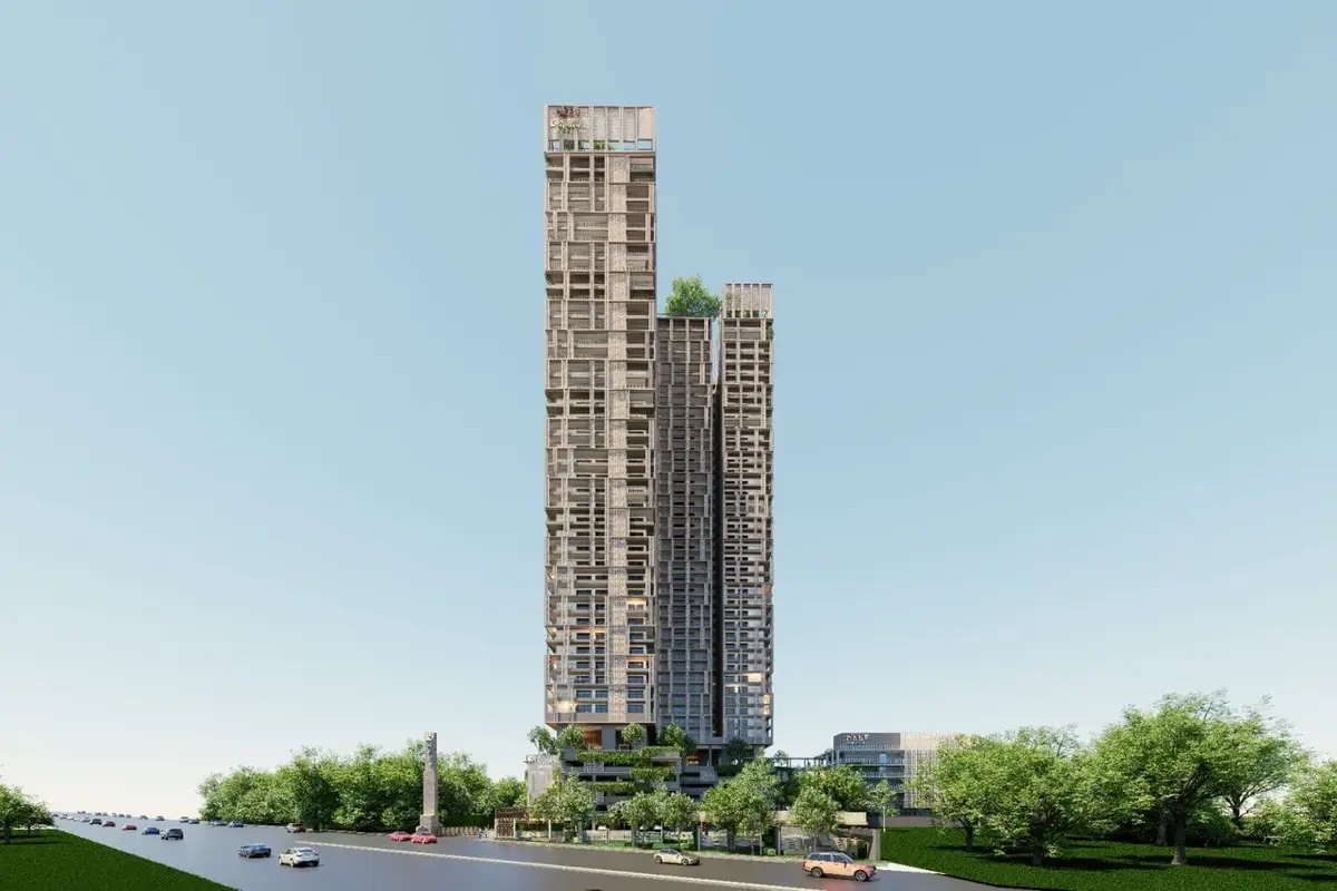 The two proposed towers at Dukes Deevyashakti Kokapet seen from the approach road